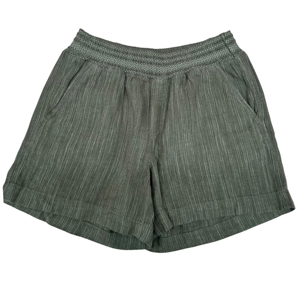 Briggs Linen Blend Shorts Womens Small Olive Green Excellent Smocked Striped
